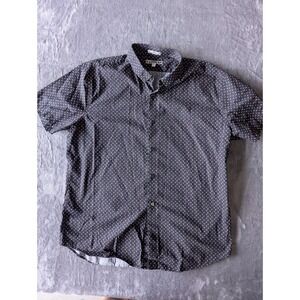 Express Mens XL Fitted Short Sleeve Button Down Shirt Black Red Geometric Dot